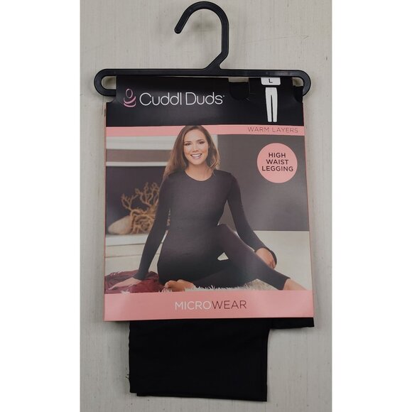 Cuddl Duds Womens High Waist Leggings L Microfiber Stretch Warm Layers Black - Picture 3 of 9